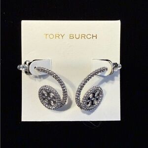 Tory Burch Silver Crystal Logo Ear Climbers - NWT